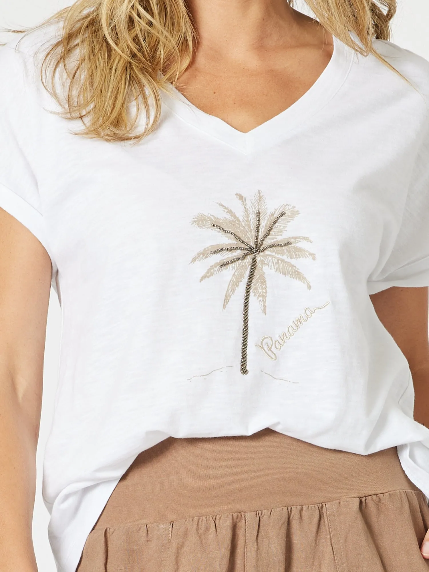 Beaded Coconut Palm Print Tee - White/Natural sold by RC & Co product image thumbnail 3