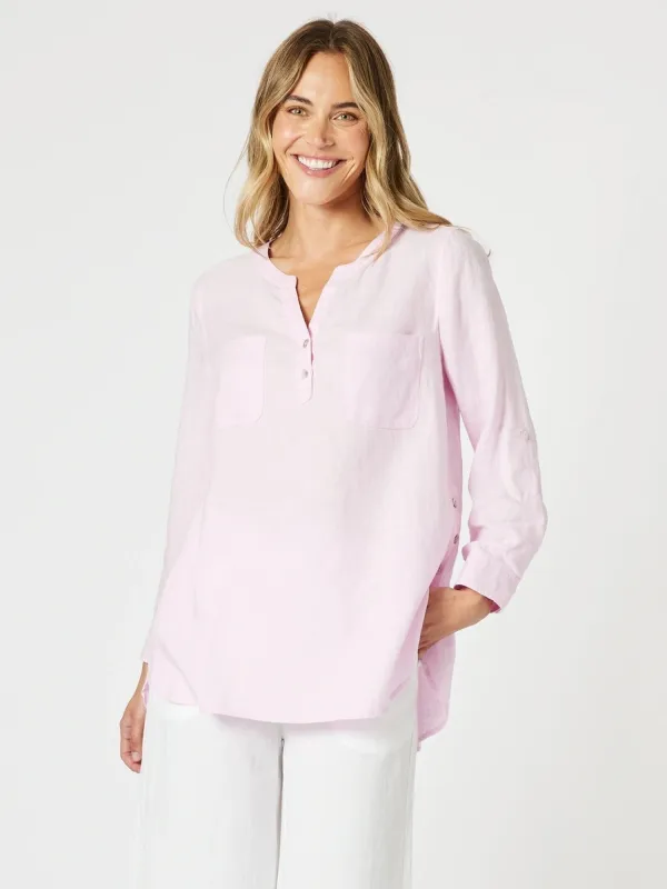 Ava Button Detail Linen Top - Pink sold by RC & Co