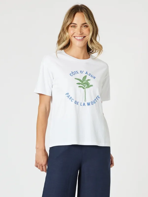 Cote d'Azur Embroidered Tee - White sold by RC & Co