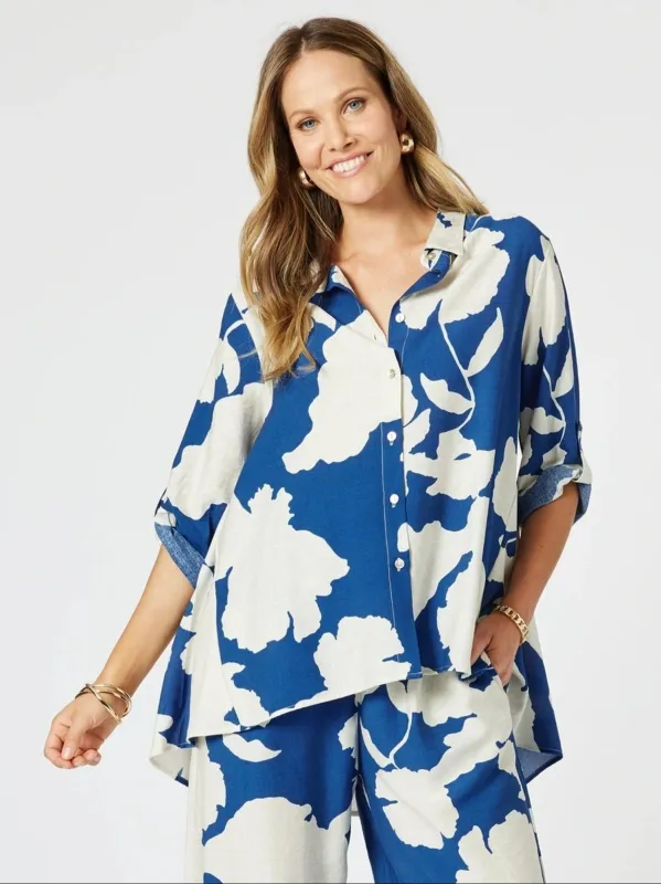 Barcelona Floral Print Shirt - Blue/Natural sold by RC & Co