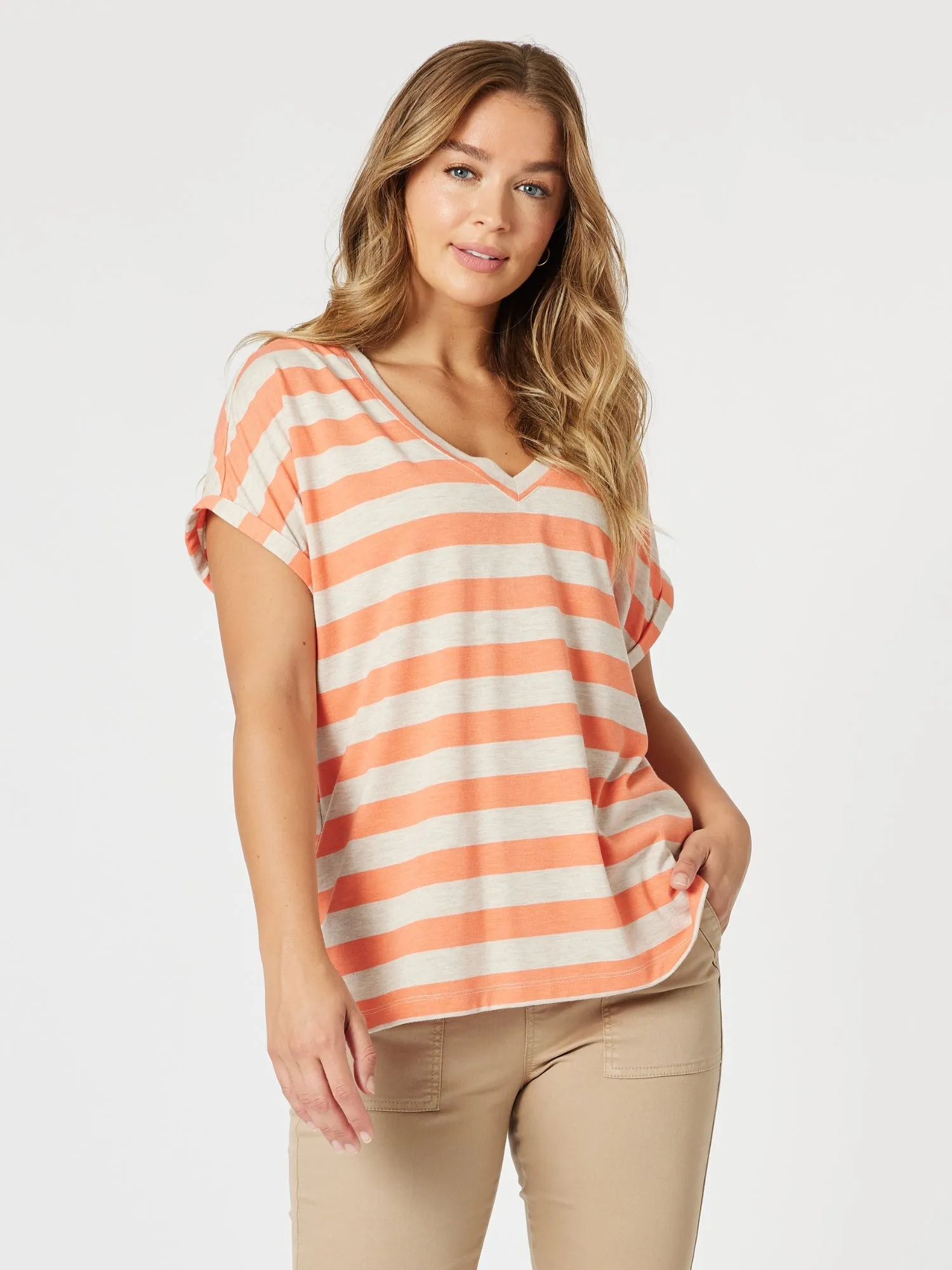 Addison Stripe Print Tee - Mango Natural sold by RC & Co