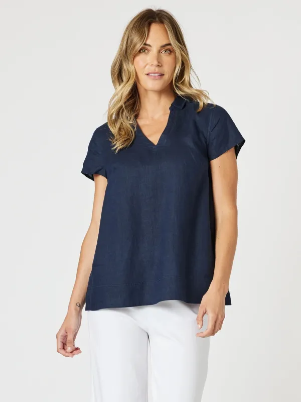 Beau Lino V Neck Top - Navy sold by RC & Co