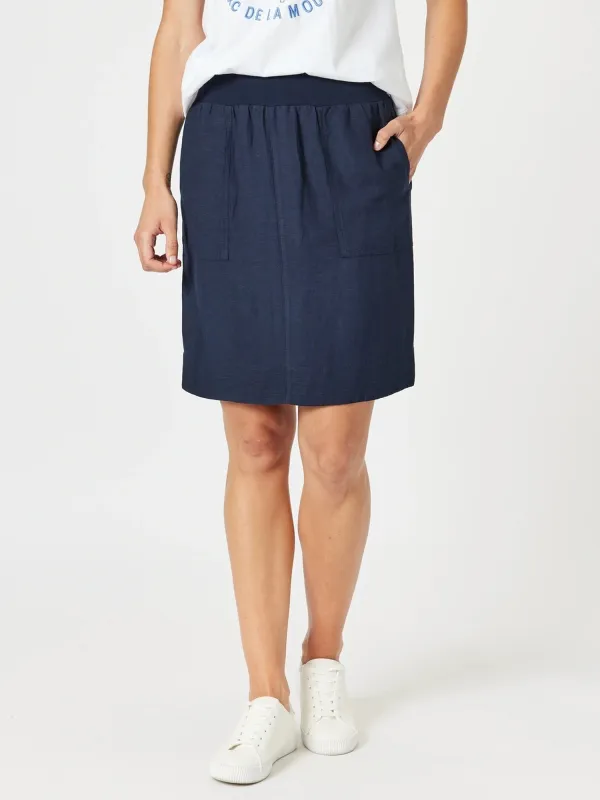 Lino Stitch Hem Detail Skirt - Navy sold by RC & Co