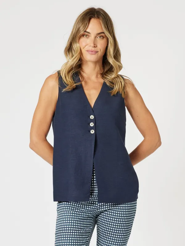 Lino Long Vest - Navy made by RC & Co