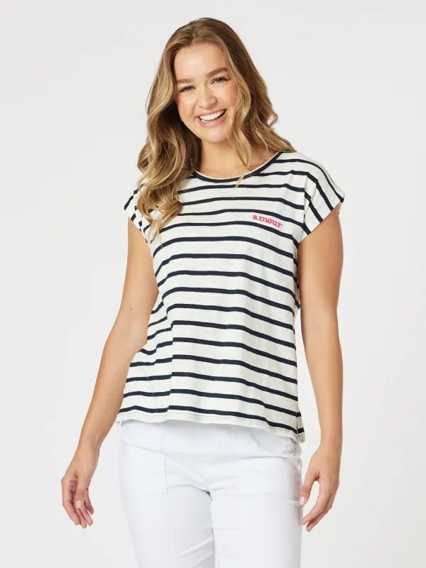 Amour Stripe Print Tee - Navy/White sold by RC & Co