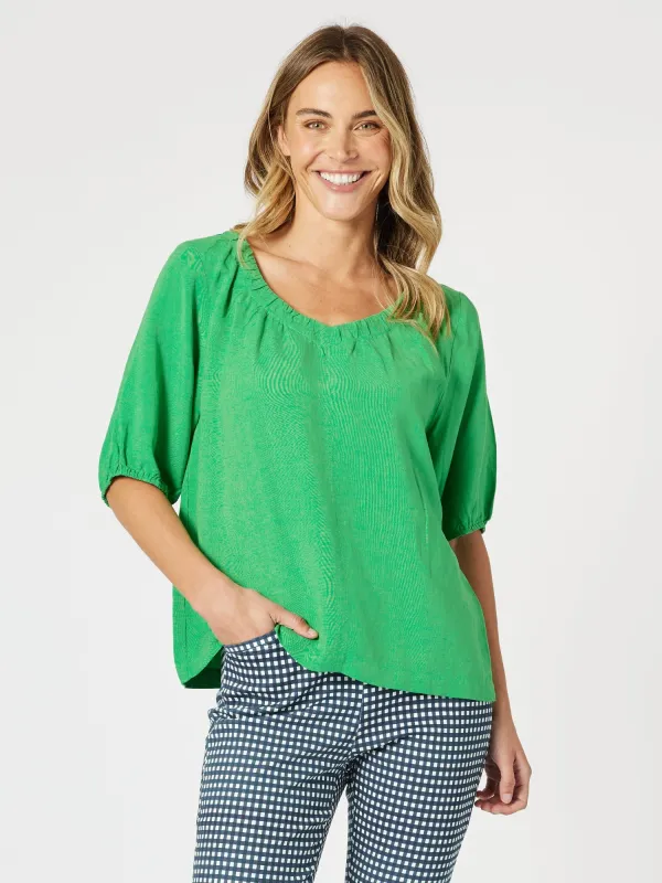 Lino V Neck Top - Elm sold by RC & Co