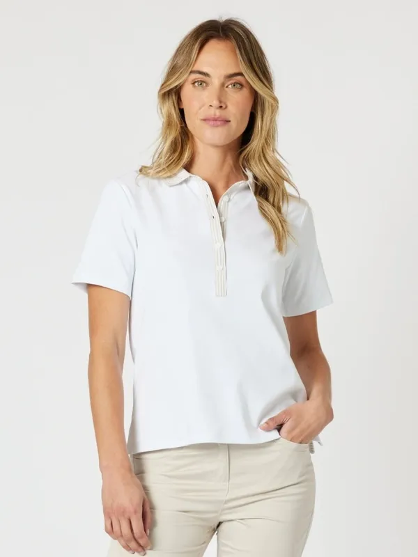 Polo Top - White/Natural sold by RC & Co