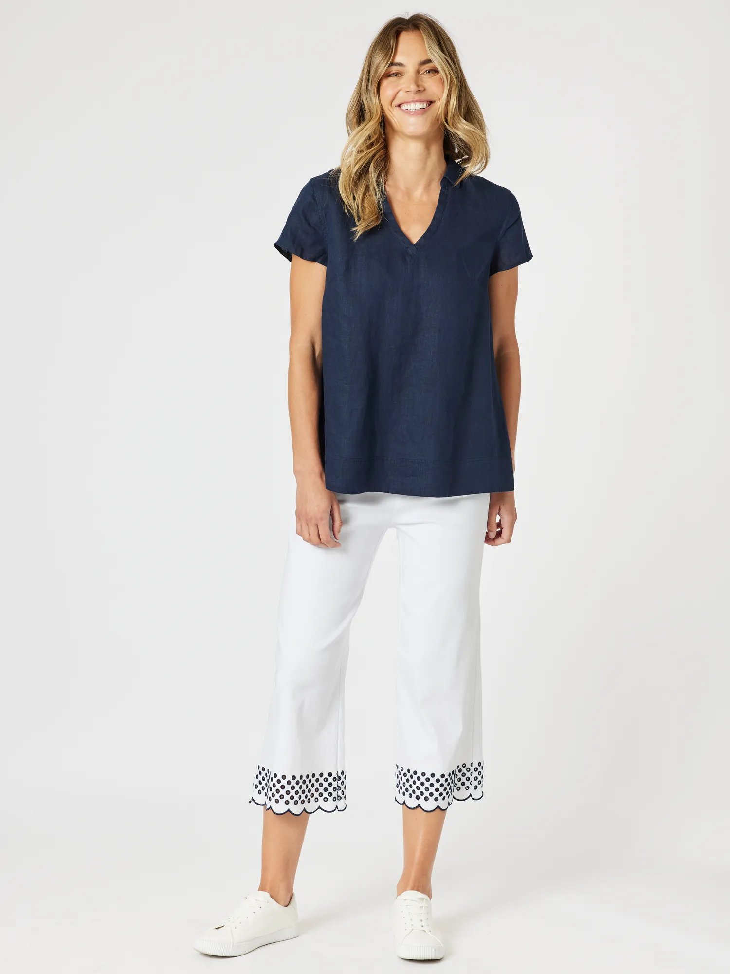 Scallop Hem Pant - White/Navy sold by RC & Co product image thumbnail 4
