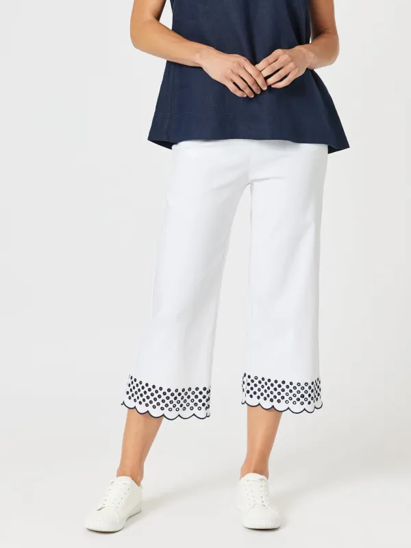 Scallop Hem Pant - White/Navy sold by RC & Co