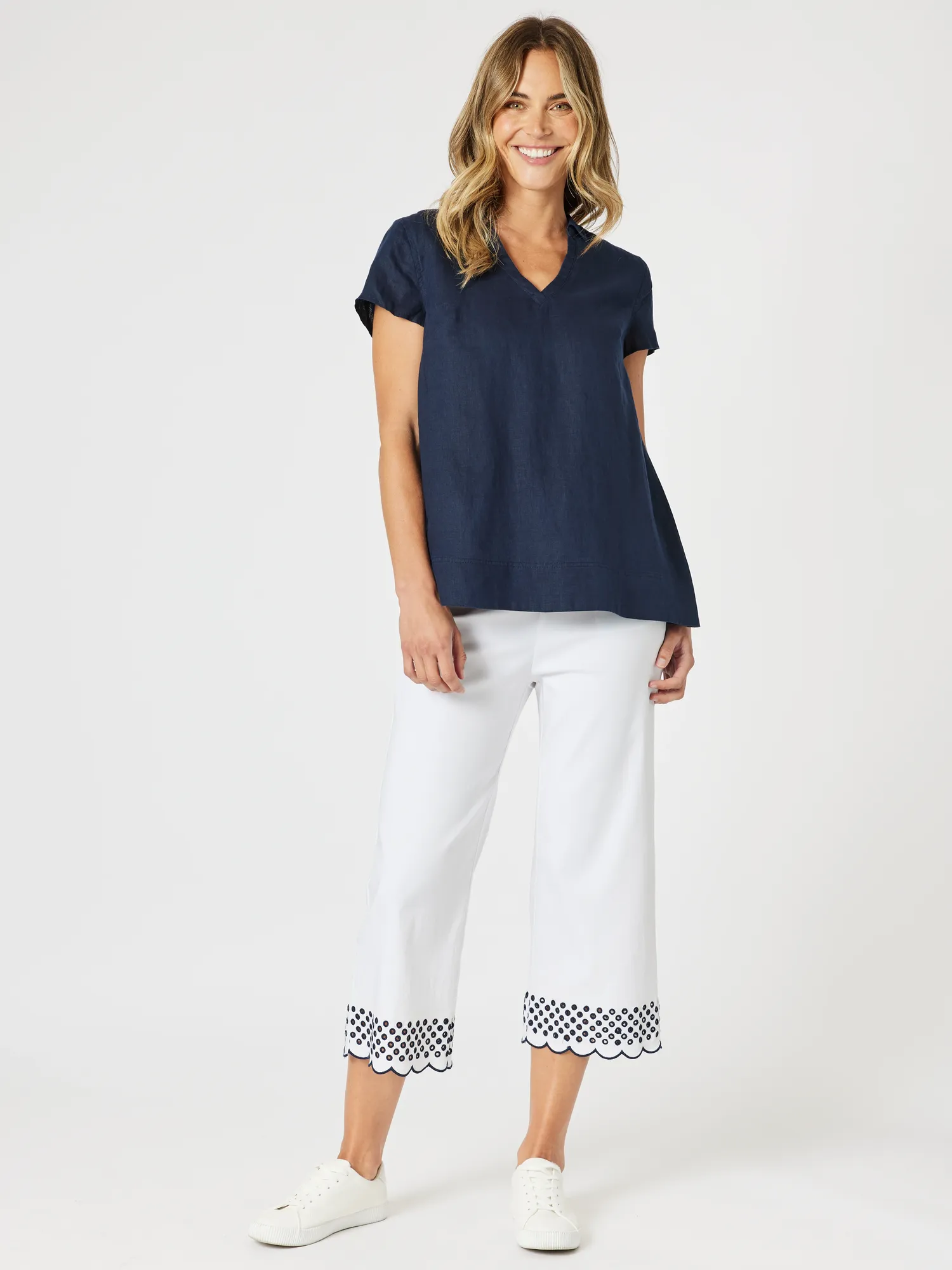Scallop Hem Pant - White/Navy sold by RC & Co product image thumbnail 2