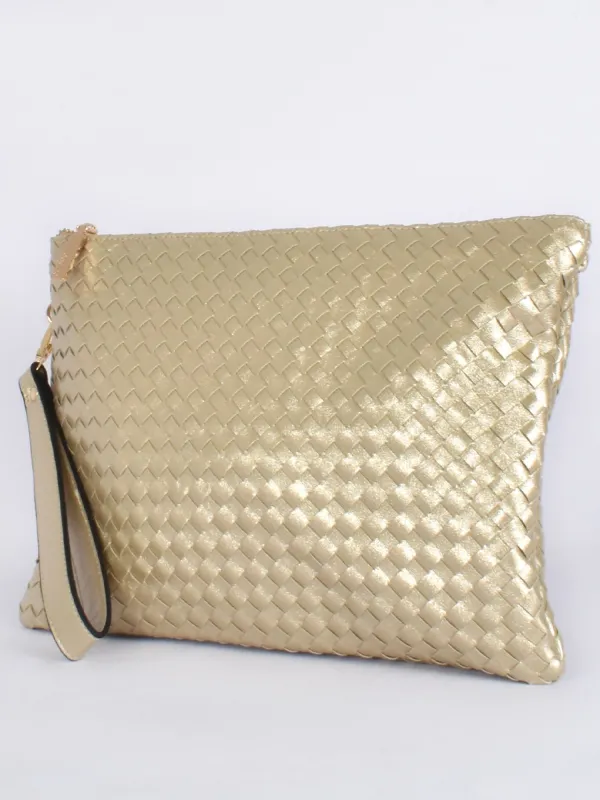 Sloane Large Plait Clutch - Gold sold by RC & Co