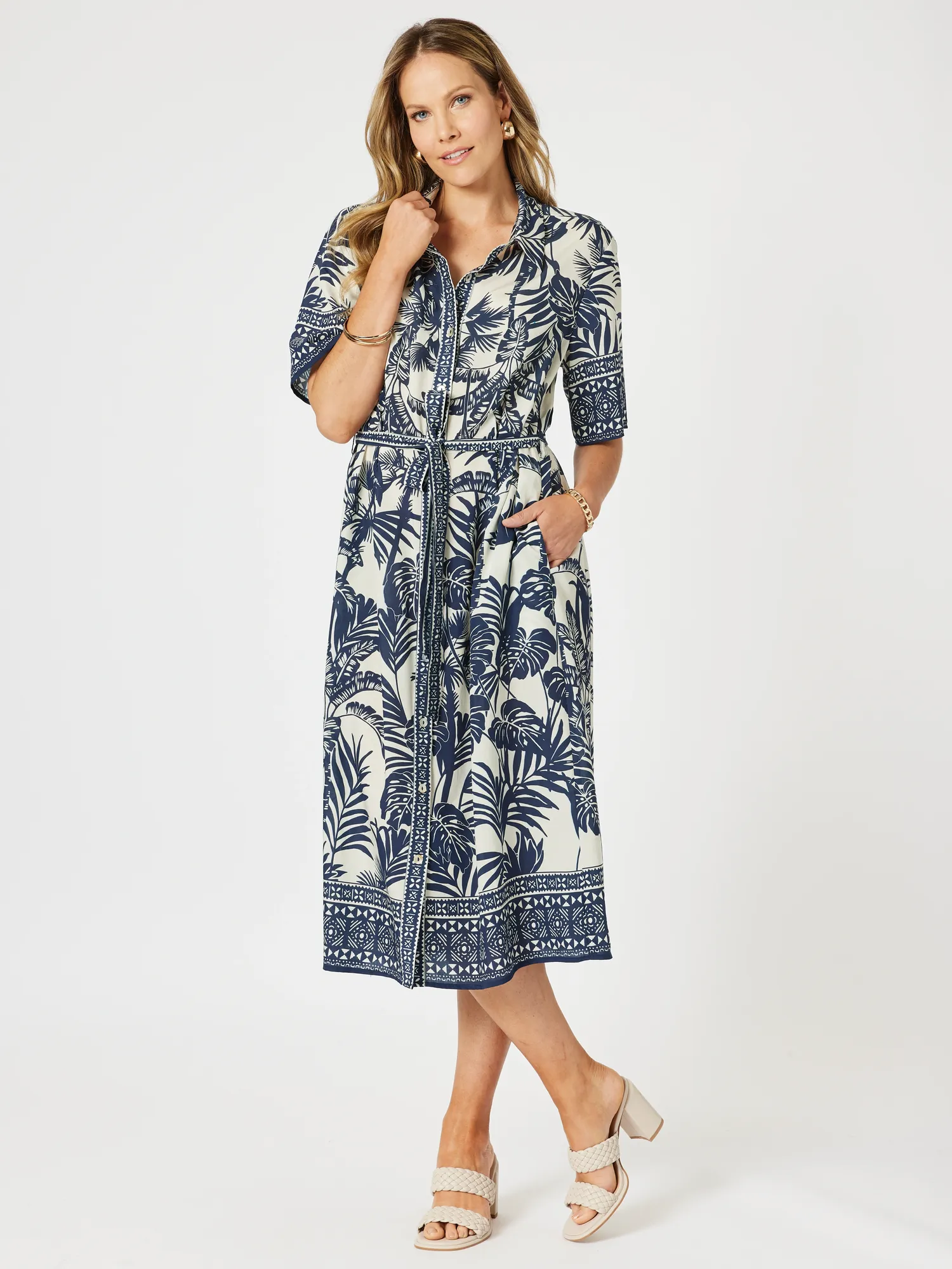 Palm Cove Print Shirt Dress - Navy Multi sold by RC & Co
