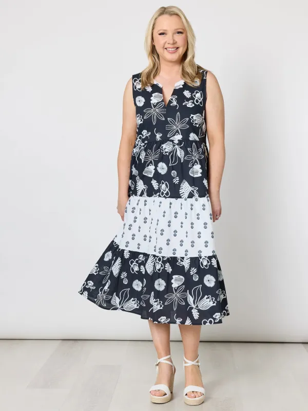 Palm Springs Floral Print Dress - Navy/White sold by RC & Co