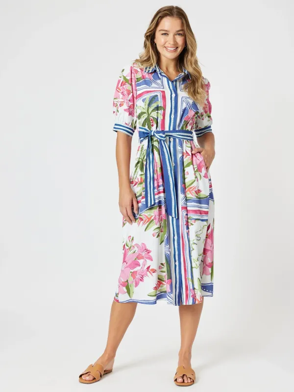 Monaco Floral Print Shirt Dress - Sardinia Blue Multi sold by RC & Co