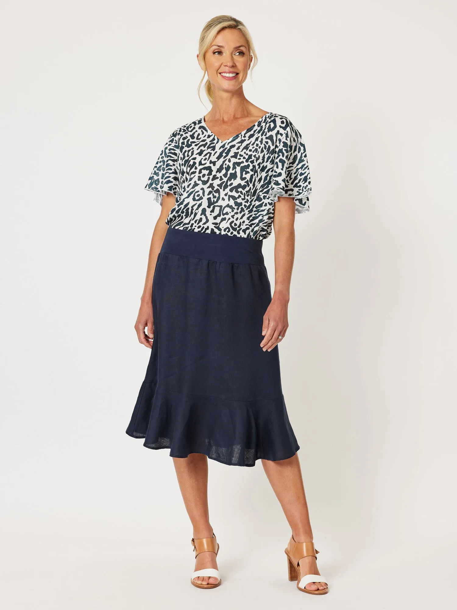 Cape Cod Print Linen Flute Sleeve Top - Animal sold by RC & Co product image thumbnail 5