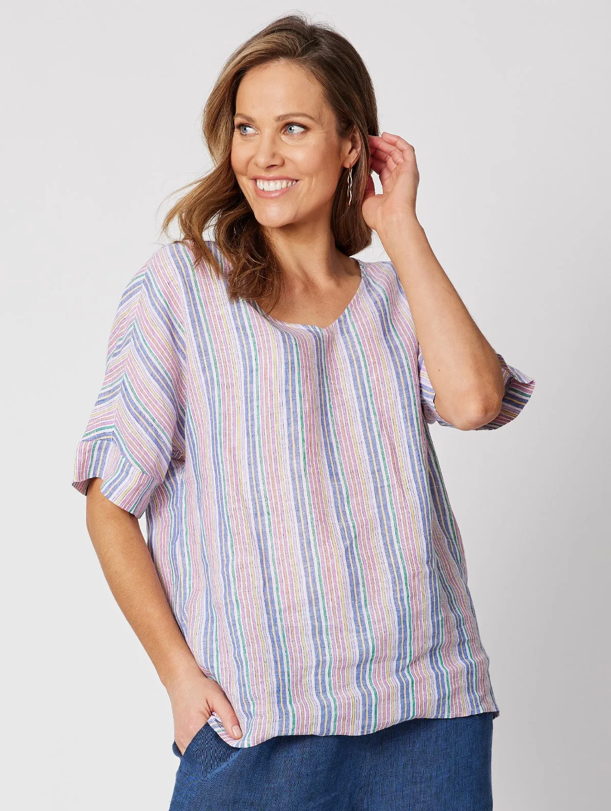 Yarn Dye Linen Top - Indigo sold by RC & Co