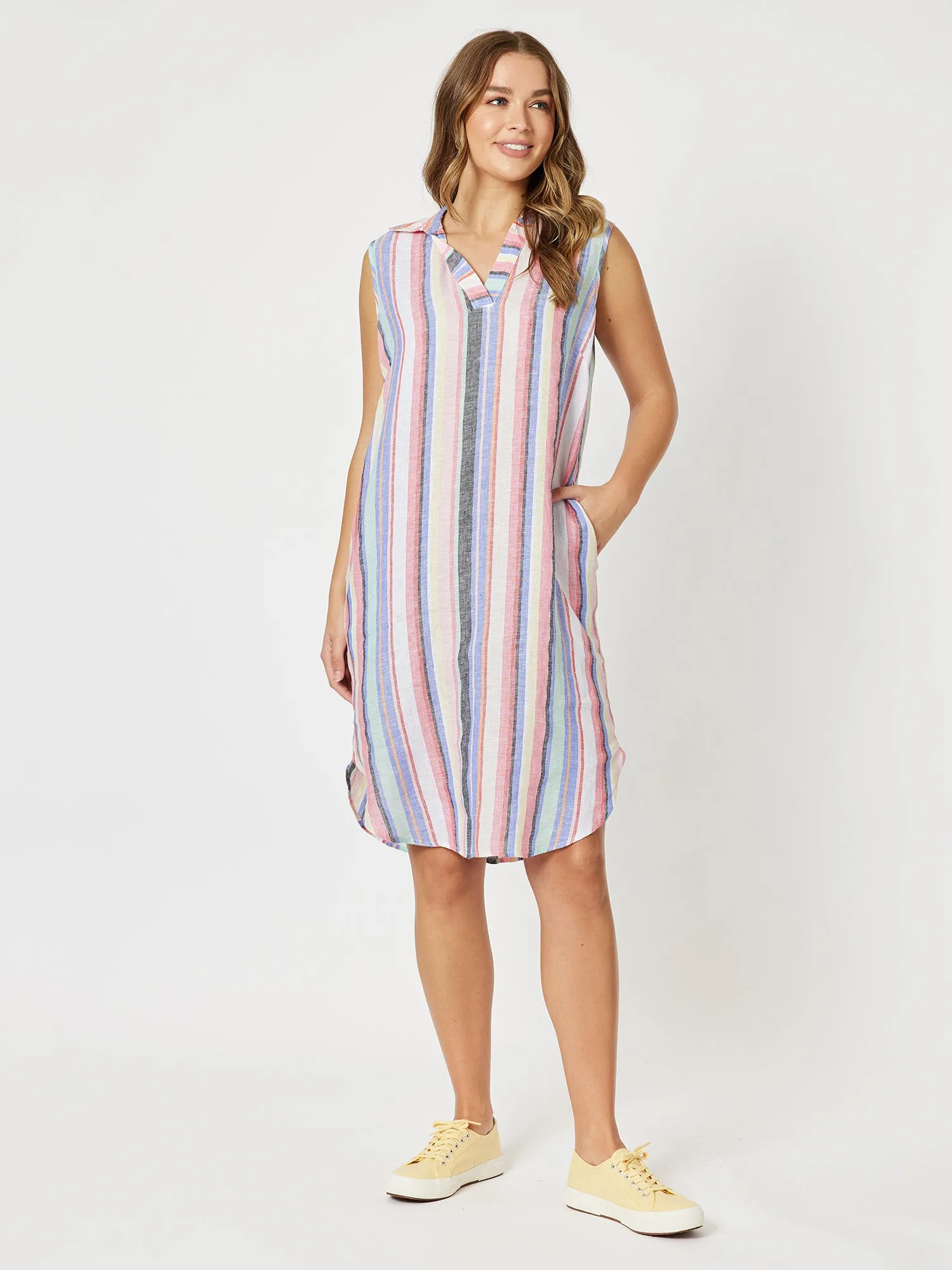 Multi Linen Stripe Dress - Multi sold by RC & Co
