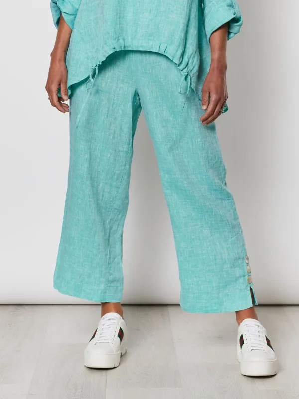 3 Button Wide Leg Linen Pant - Lagoon sold by RC & Co