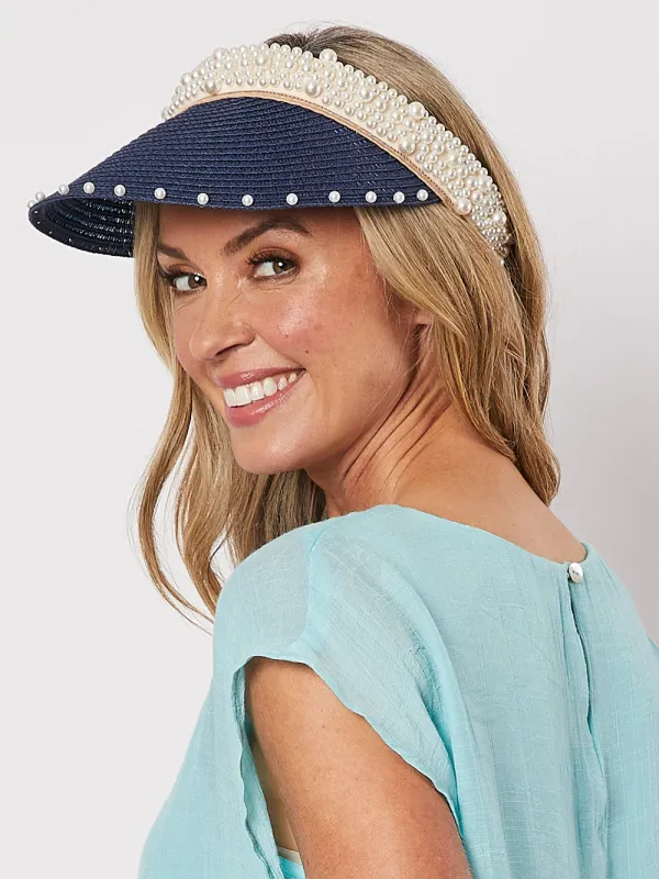 Sun Visor Cap With Pearls - Navy sold by RC & Co