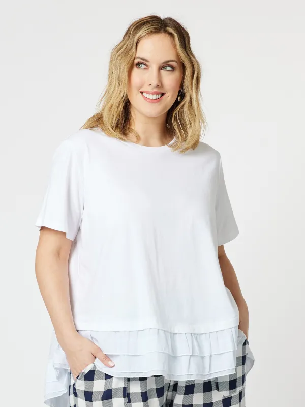 High Low Ruffle Tee - White sold by RC & Co