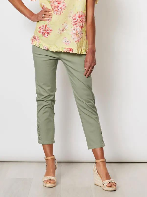 Charlie Cotton Twill Stretch Capri Pant - Sage sold by RC & Co