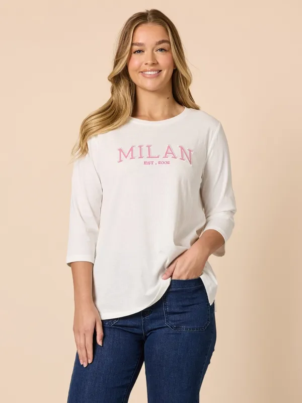 Milan Embroidered Long Sleeve Tee - White sold by RC & Co