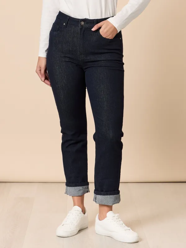 The Retro Cuff Straight Leg Jean - Dark Denim made by RC & Co