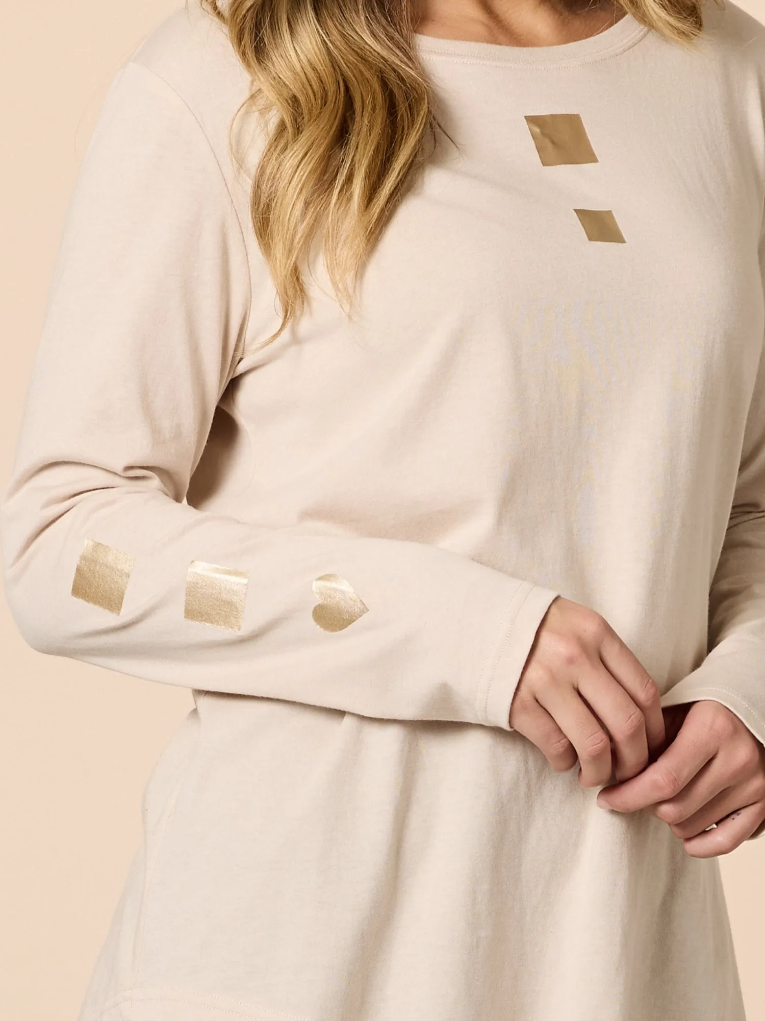 Hearts Square Long Sleeve Tee - Natural sold by RC & Co product image thumbnail 5