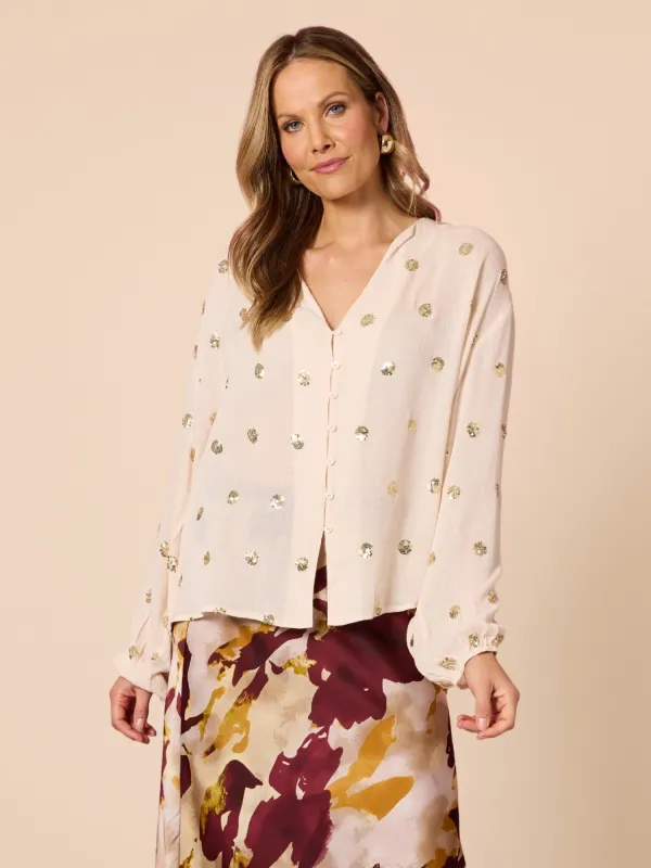 Allegra Sequin Spot Top - Ivory made by RC & Co