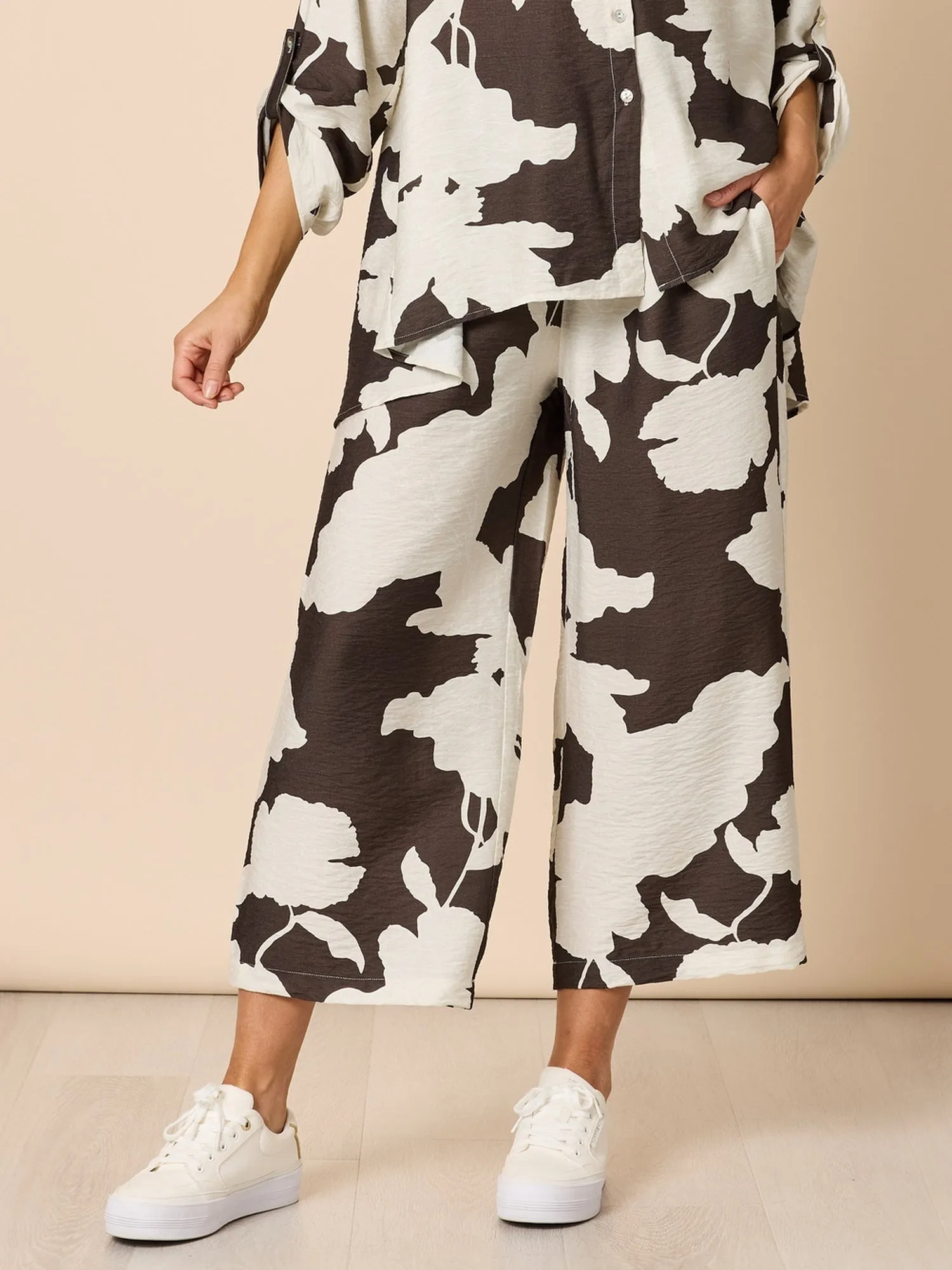 Toulouse Floral Print Wide Leg Pant - Coffee Ivory sold by RC & Co