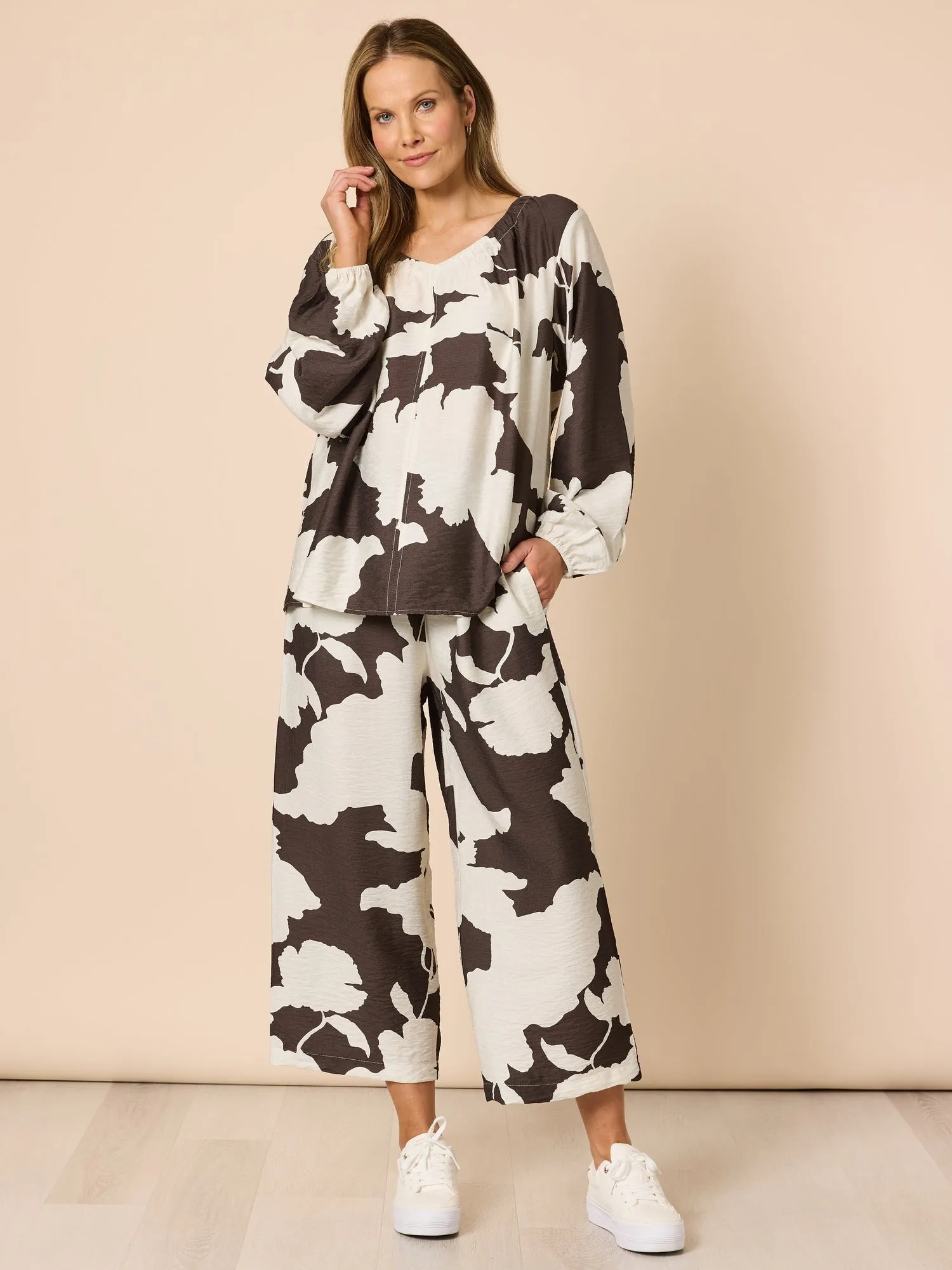 Toulouse Floral Print Wide Leg Pant - Coffee Ivory sold by RC & Co product image thumbnail 5