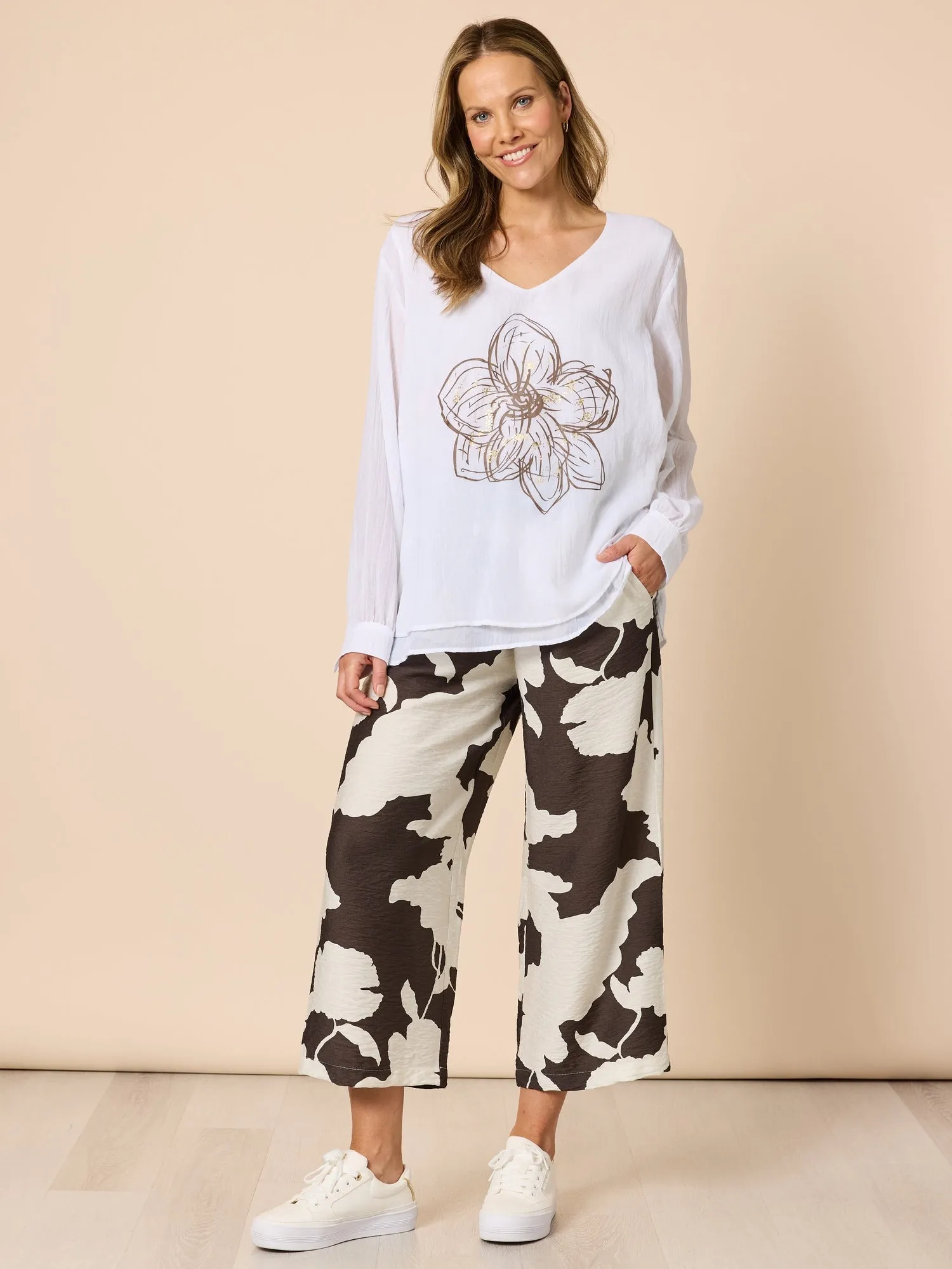 Toulouse Floral Print Wide Leg Pant - Coffee Ivory sold by RC & Co product image thumbnail 2