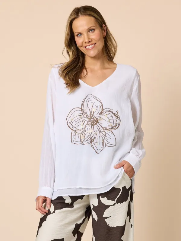 Fleur Floral Print Top - White/Gold made by RC & Co