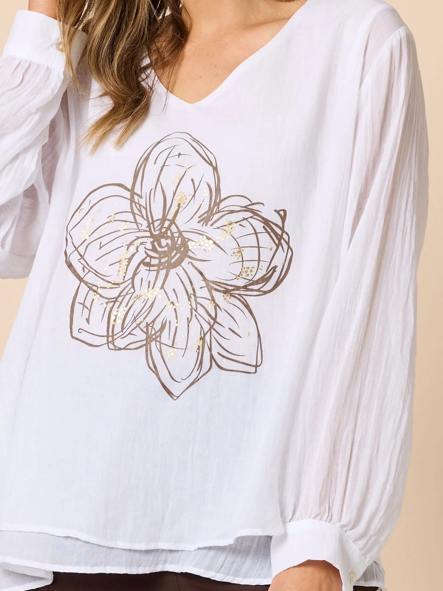 Fleur Floral Print Top - White/Gold sold by RC & Co product image thumbnail 5