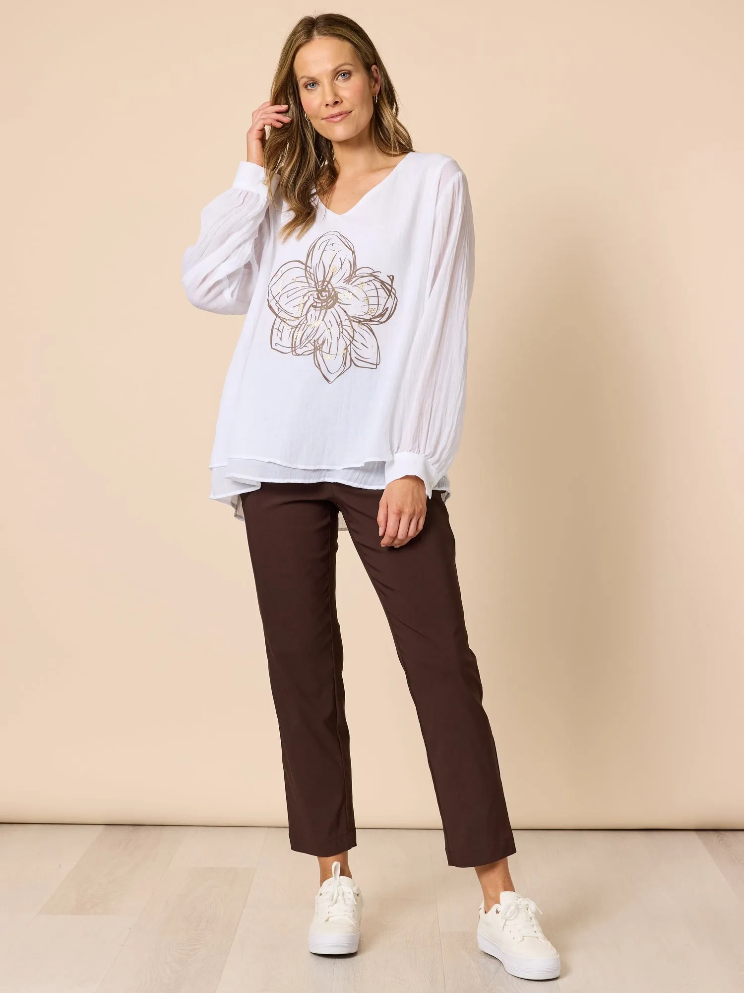 Fleur Floral Print Top - White/Gold sold by RC & Co product image thumbnail 2