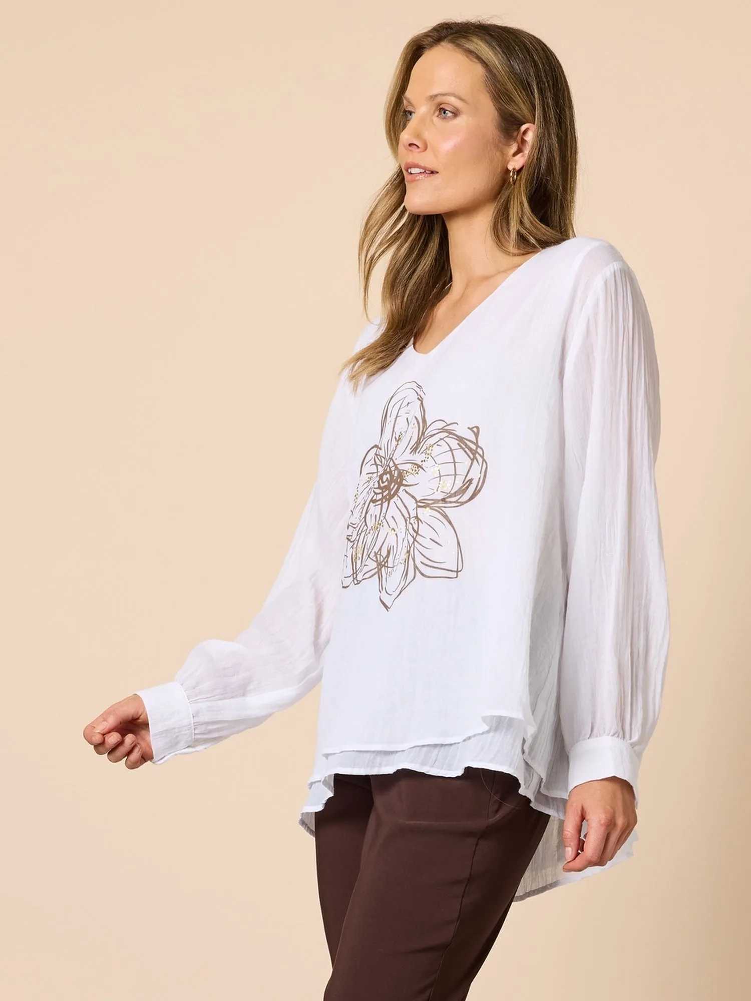 Fleur Floral Print Top - White/Gold sold by RC & Co product image thumbnail 3