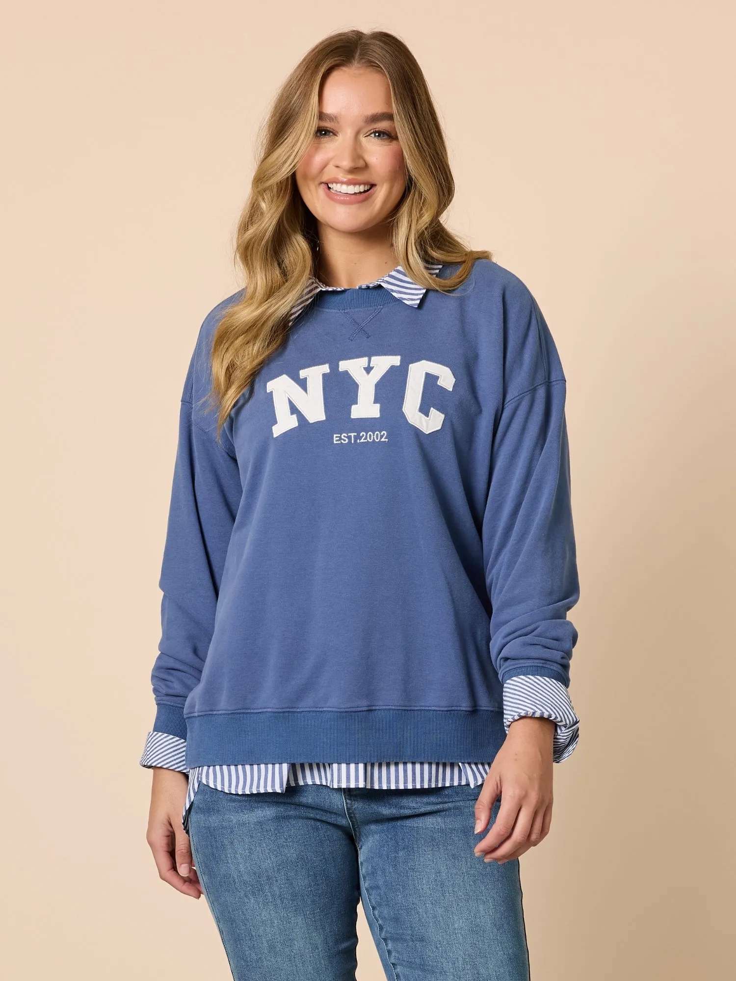 The NYC Embroidered Sweatshirt - Denim Blue sold by RC & Co
