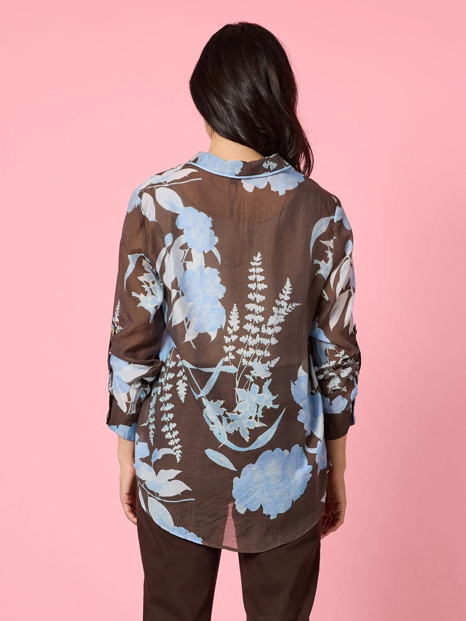 Vermont Floral Print Sheer Shirt - Coffee Blue sold by RC & Co product image thumbnail 5