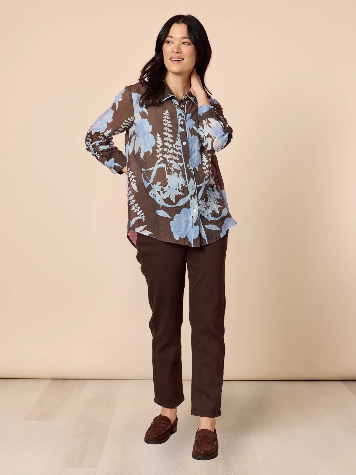 Vermont Floral Print Sheer Shirt - Coffee Blue sold by RC & Co product image thumbnail 2
