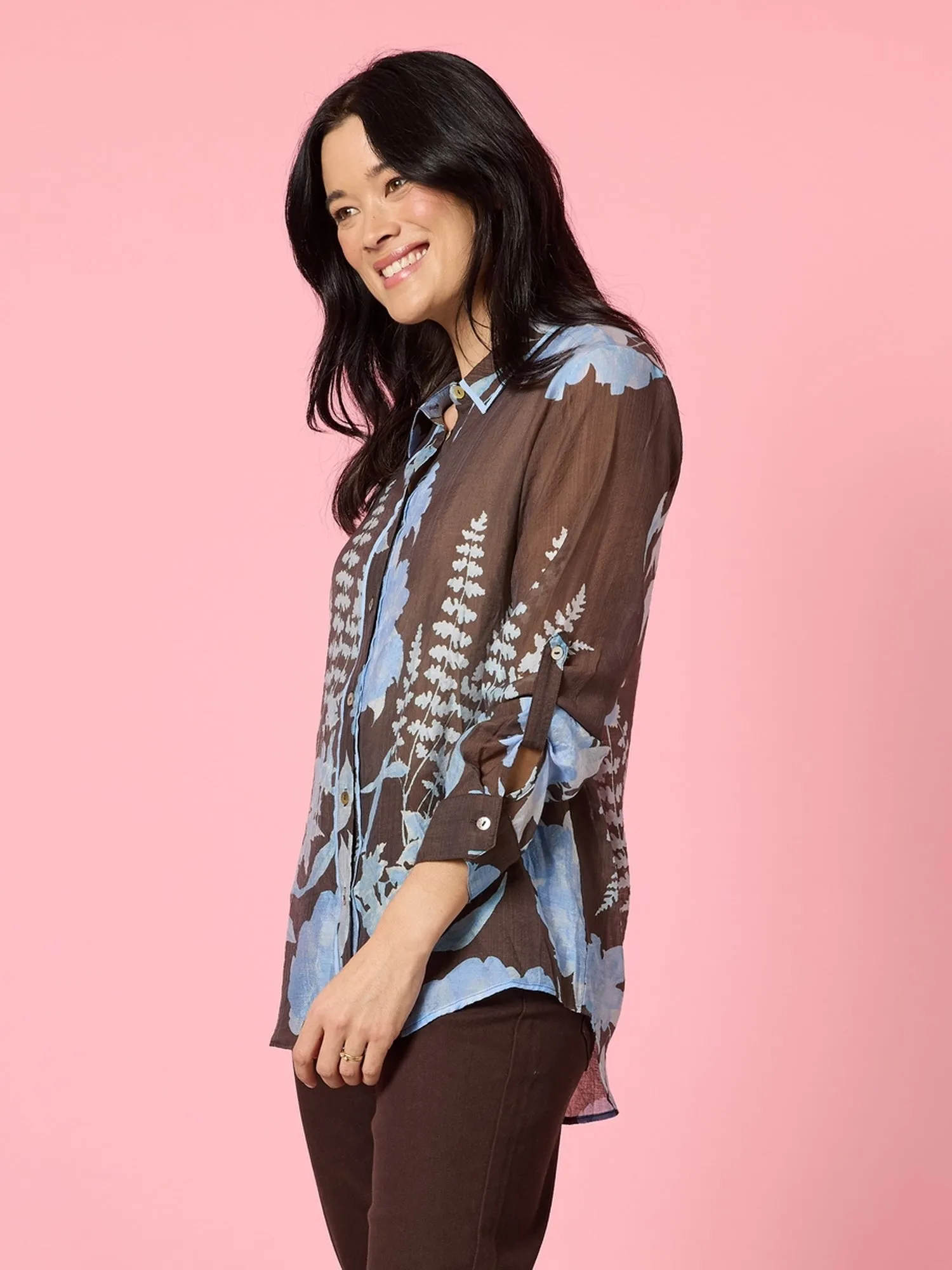 Vermont Floral Print Sheer Shirt - Coffee Blue sold by RC & Co product image thumbnail 4