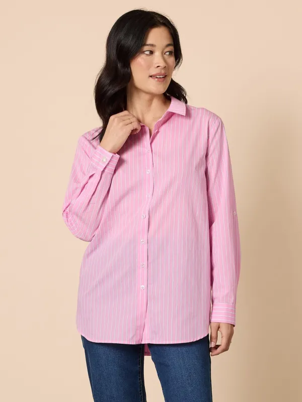Savannah Stripe Print Shirt - Pink made by RC & Co