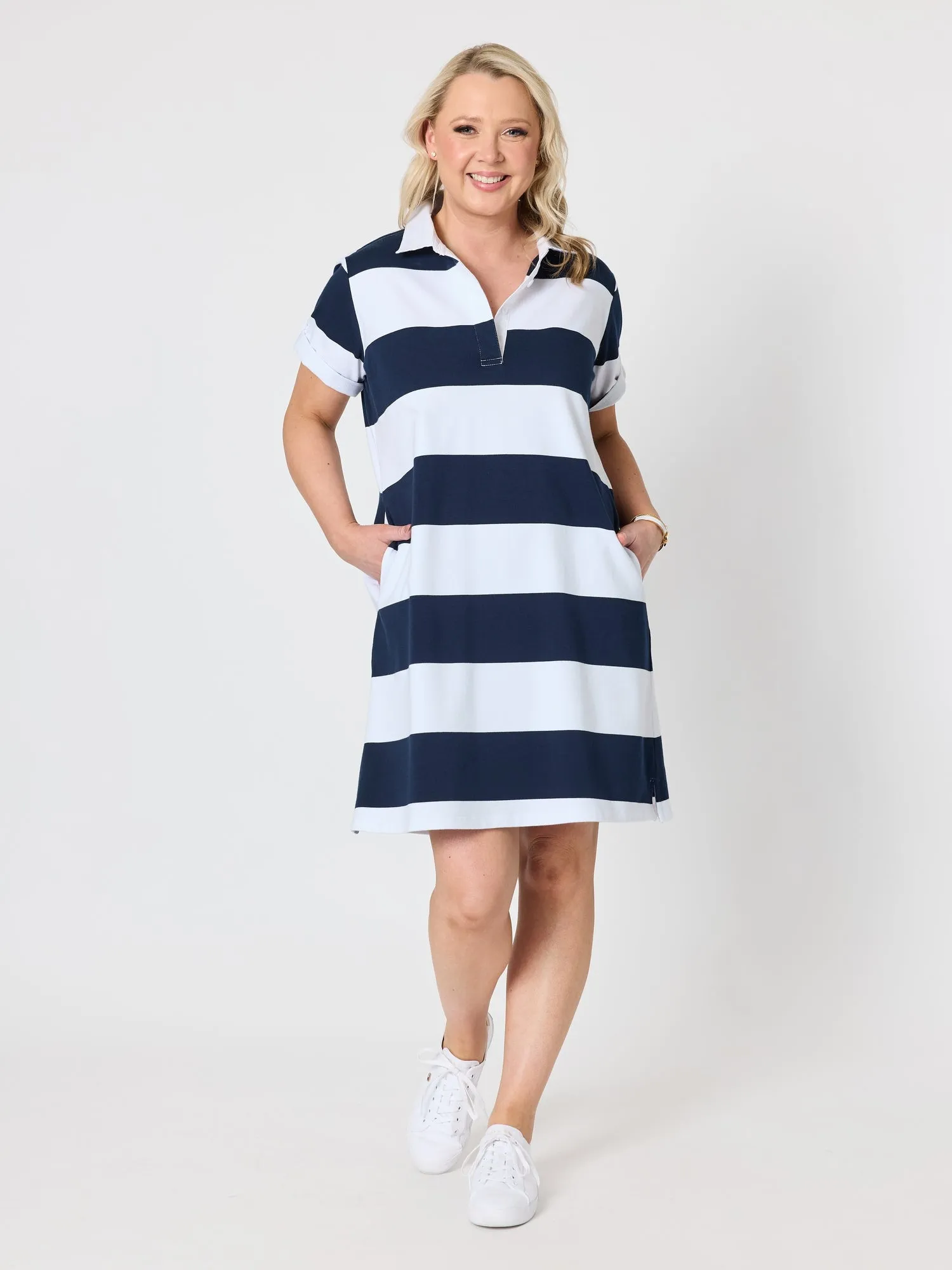 Riviera Polo Stripe Dress - Navy/White sold by RC & Co