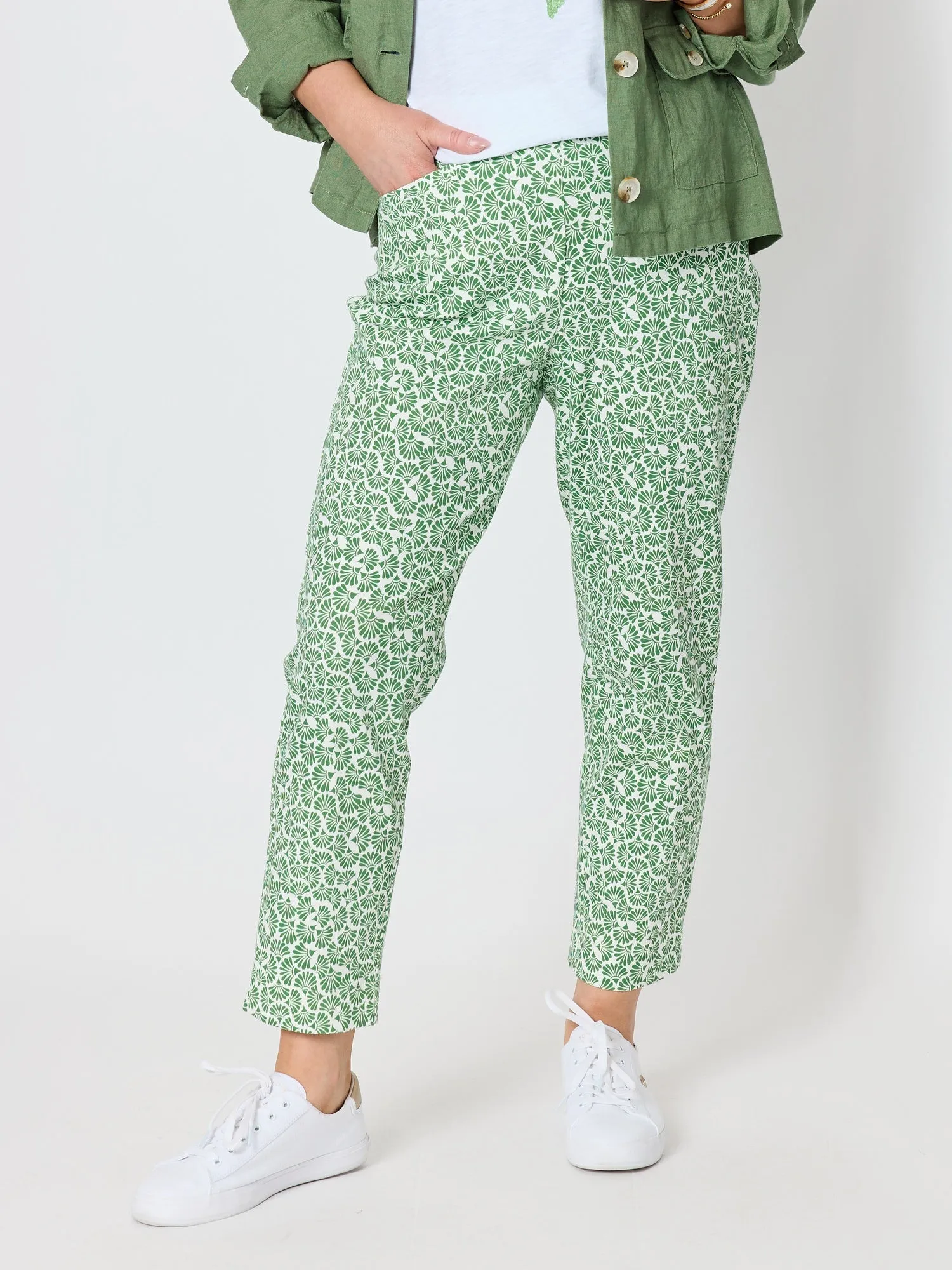 Oasis Print Slim Leg Pant - Fern White sold by RC & Co