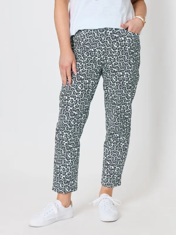 Oasis Print Slim Leg Pant - Navy/White made by RC & Co