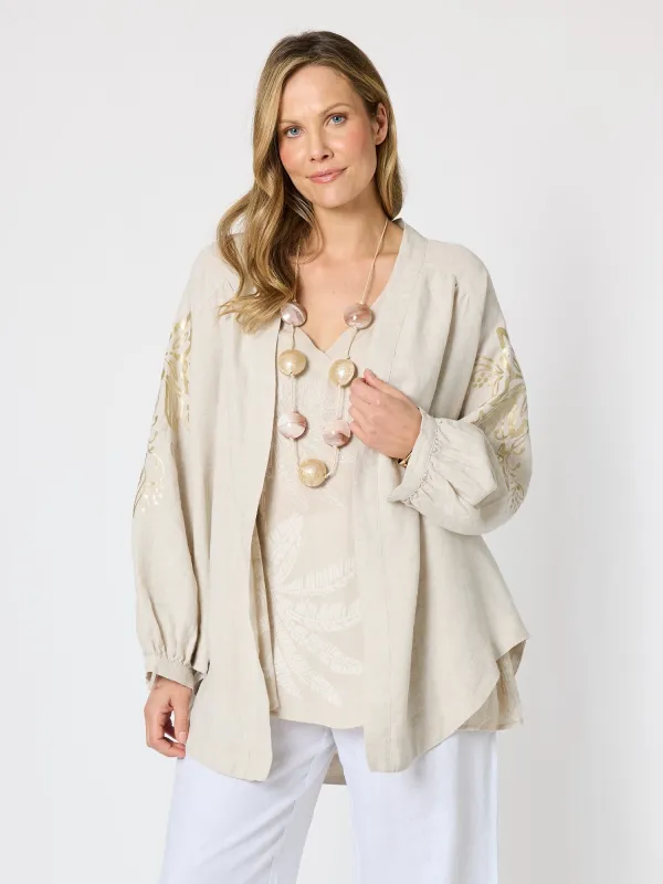 Soleil Foil Print Linen Duster - Natural Gold made by RC & Co