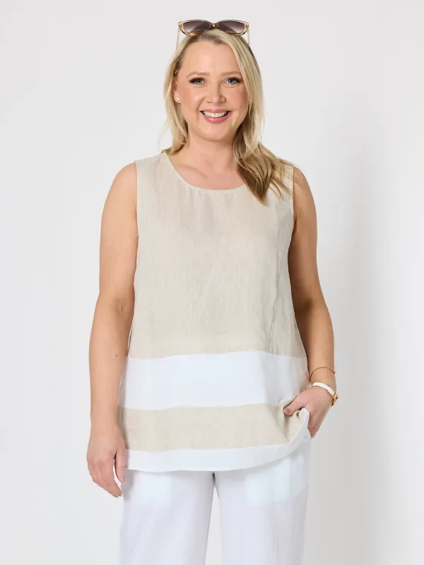 Chloe Contrast Linen Top - Natural White made by RC & Co