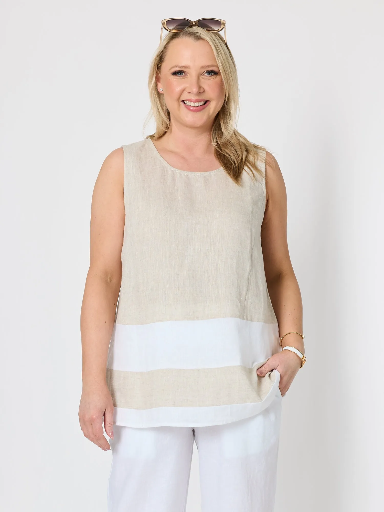Chloe Contrast Linen Top - Natural White sold by RC & Co