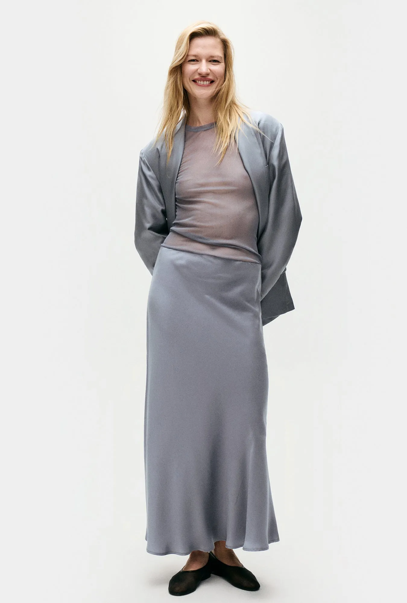 Long Bias Cut Skirt Storm sold by Silk Laundry