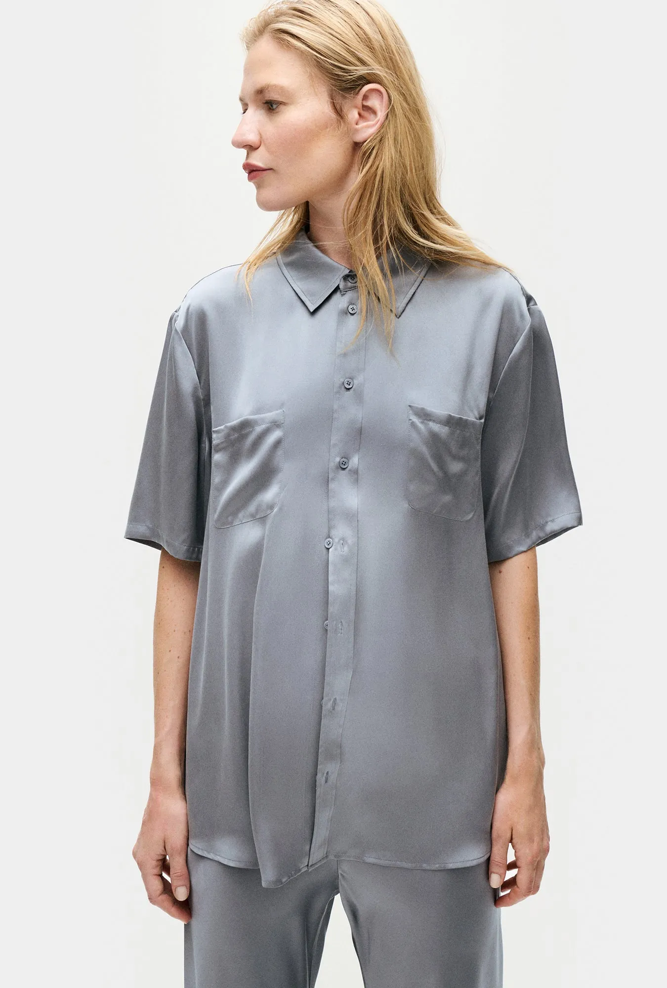 Short Sleeve Boyfriend Shirt Storm sold by Silk Laundry