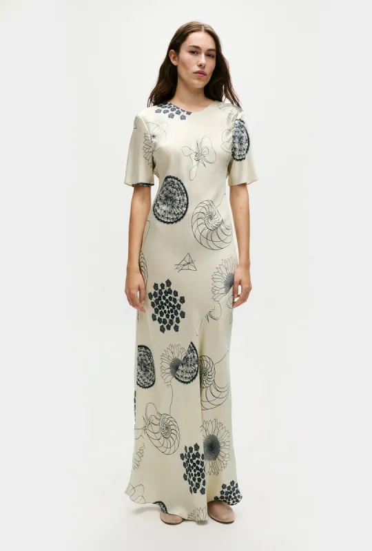 SHORT SLEEVE BIAS DRESS FIBONACCI OFF-WHITE sold by Silk Laundry